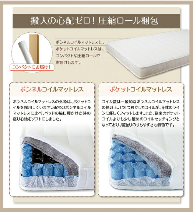 楽天市場】日本製 セミダブルベッド 収納 国産ポケットコイル 