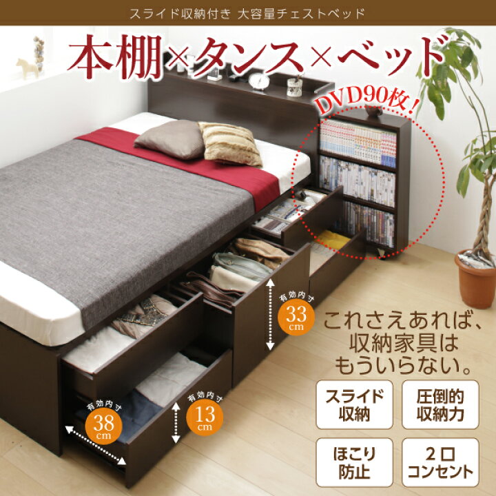 楽天市場】収納付きベッド セミダブル ベッド 本棚 タンス マットレス 