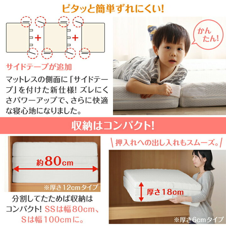 日本製 折り畳み三つ折りマットレス 6cm厚ワイドキング280cm幅 