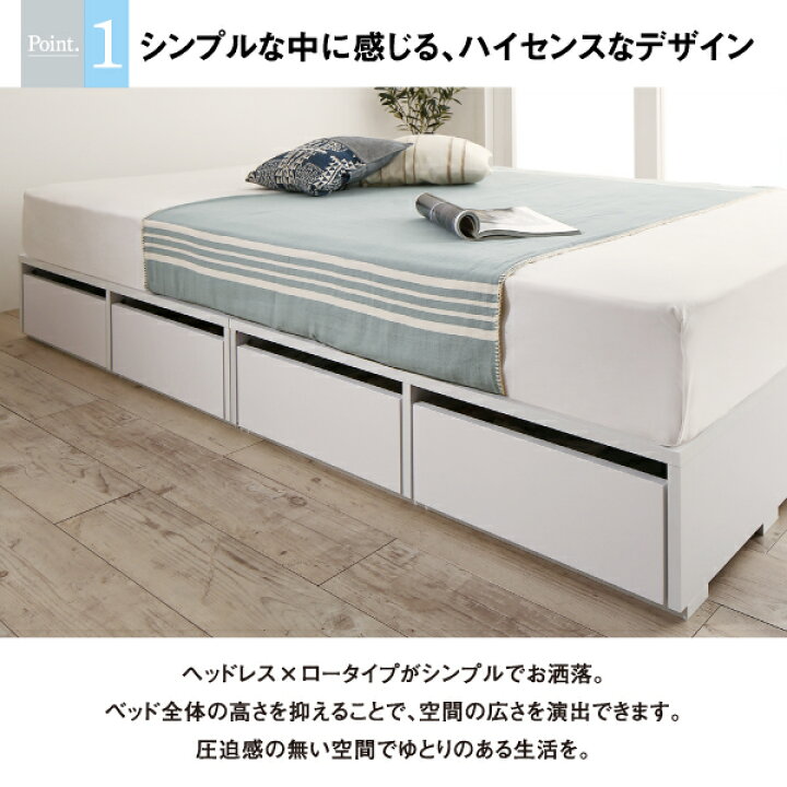 楽天市場】ヘッドレス セミダブル マットレス付き 引き出し4杯 