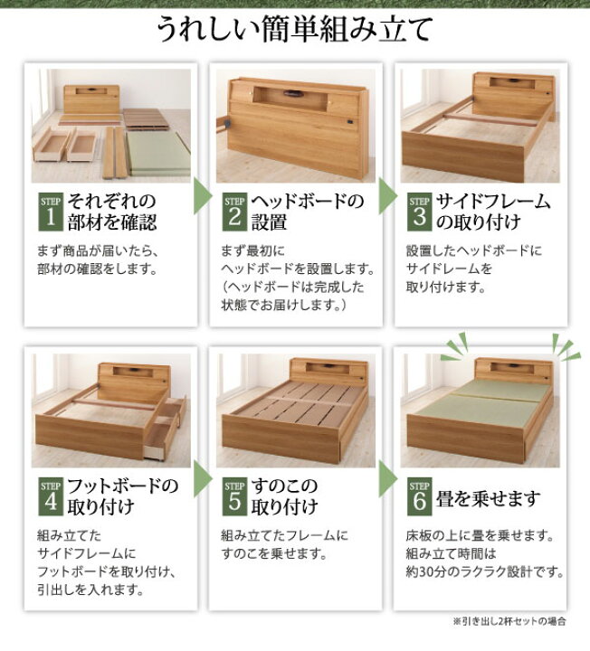 楽天市場】畳ベッド ダブル 日本製 引出2杯付き ダブルベッド 収納 