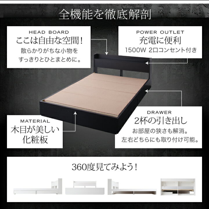 楽天市場】ダブルベッド 収納付き フレーム ダブルサイズ ベッド 