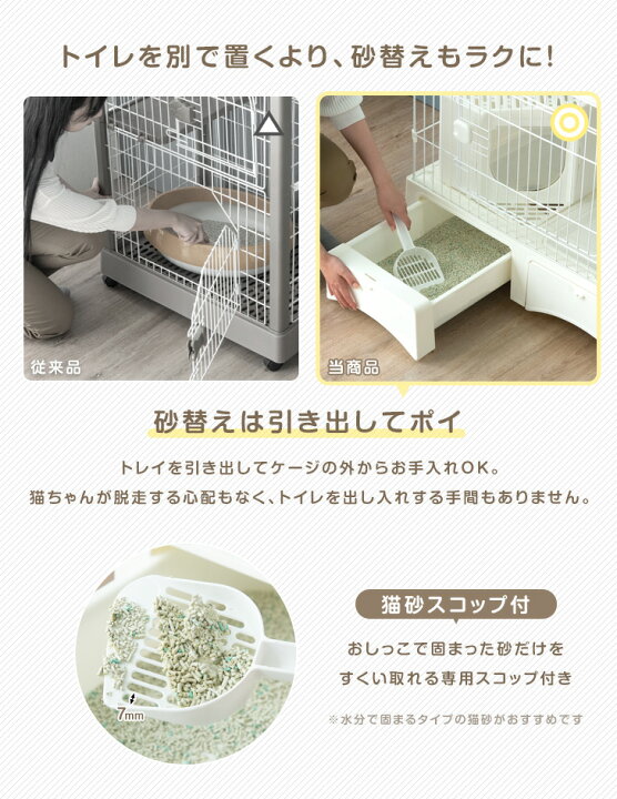 楽天市場】砂が飛ばない!? トイレ一体型 キャットケージ 3段 収納 