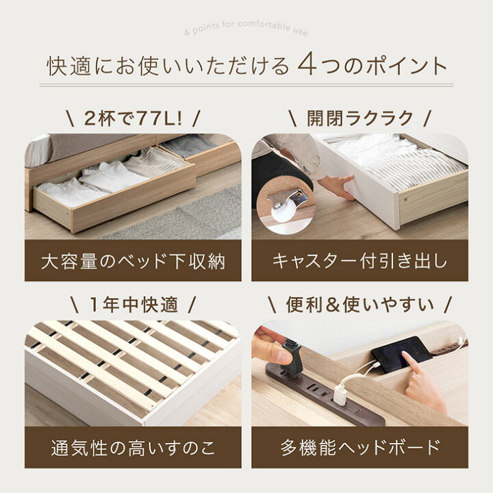 楽天市場】≪選べるマットレス≫ ベッド マットレス付き 収納付き 