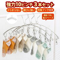 【楽天1位】【3冠獲得】 ハンガー ピンチハンガー ステンレス 3本セット ピンチ10個 ステンレスハンガー …