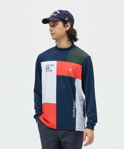 【公式】マンシングウェア Munsingwear 防風ストレッチブロッキングプリント長袖モックネックシャツ メンズ 男性 UVカット UPF50+ 吸汗 ゴルフ おしゃれ 2025年秋冬モデル MG5FLS30M