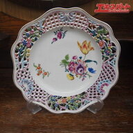 約25cm レア 1774年-1814年 マイセン マルコリーニ 透かし 花柄絵皿 古マイセン アンティークマイセン 辻…