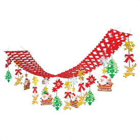 バリュークリスマスプリーツハンガー 1枚ソリに乗ったサンタやトナカイ、クリスマスツリー、ポインセチアなど豊富なクリスマスモチーフの飾りがついた天井飾り。クリスマスの賑やかさを演出します。クリスマス プリーツハンガー 飾り 装飾 吊り下げ