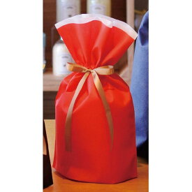 【10枚入り】不織布リボン付きギフトバッグ レッド 24×36(24)×底マチ12cm【お買い得！】リボンをキュっと絞るだけでプレゼントを可愛らしく包装することができます。クリスマス ギフト バッグ ラッピング 袋 おしゃれ 手提げ 不織布 お菓子