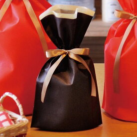 【10枚入り】不織布リボン付きギフトバッグ ブラウン 17×28(18)×底マチ8cm【お買い得！】リボンをキュっと絞るだけでプレゼントを可愛らしく包装することができます。クリスマス ギフト バッグ ラッピング 袋 おしゃれ 手提げ 不織布 お菓子
