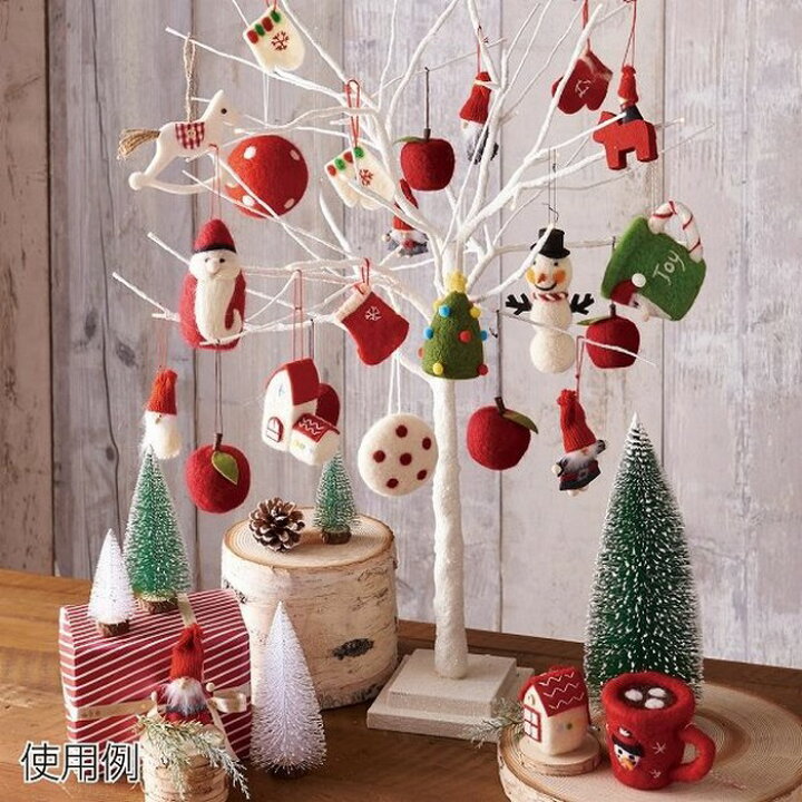 クリスマスオーナメントステッキ レッド 羊毛 赤 ウール ホワイトブルー 白 クリスマスツリー 青 温かい かわいい