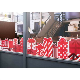 ウインドウステッカー プレゼントボックスレッド 1セット赤と白のシンプルでおしゃれなウィンドウシールです。糊跡なくキレイに剥がせるから安心。カットライン内は白色で着色されています。クリスマス ウインドウ 雑貨 インテリア シール ステッカー 窓 壁
