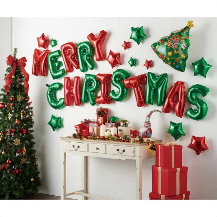 バルーンディスプレイ29個セット（メリークリスマス 文字／ツリー／スター大小）店内装飾やクリスマスパーティーにぴったりのメリークリスマス バルーンです。吊るして飾っても、壁に貼り付けても！クリスマス バルーン かわいい パーティ 装飾 飾り ストア ...