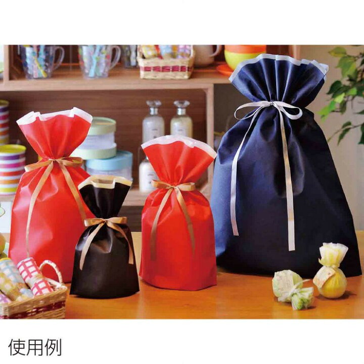 楽天市場】【10枚入り】不織布リボン付きギフトバッグ ネイビー 45×56 