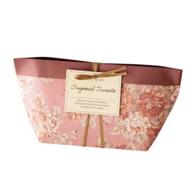 【20枚入り】舟形ペーパーバッグ アンティークフラワー ピンクアンティークな花柄で折り返しがおしゃれなペーパーバッグとゴムタグのセットです。 送料無料 ラッピング 袋 ギフト かわいい 紙袋 花柄 おしゃれ お菓子