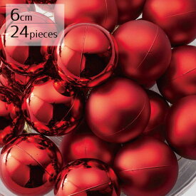 【24個入り／直径6cm】プラスチックオーナメントボール レッド使いやすいスタンダードなオーナメントカラー。クリスマス 飾り 装飾 オーナメント ボール ツリー