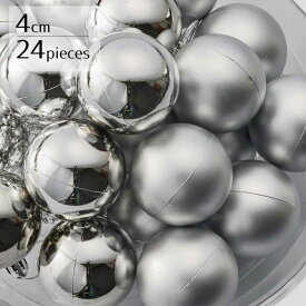 【24個入り／直径4cm】プラスチックオーナメントボール シルバー使いやすいスタンダードなオーナメントカラー。クリスマス 飾り 装飾 オーナメント ボール ツリー