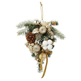 リボンスワッグ シャンパンゴールド 1個花や植物を束ねて飾る流行の壁飾り「スワッグ」。ナチュラルなあしらいがとても魅力的です。送料無料 クリスマス 飾り 装飾 クリスマス雑貨 雑貨