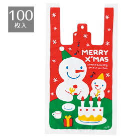 【100枚入り】スノーマン レジ袋 24×45(31)×横マチ14cm人気のスノーマンシリーズ！子ども向けのイベントなどにオススメ。クリスマス ギフト バッグ ラッピング 袋 おしゃれ 手提げ レジ袋 かわいいレジ袋 かわいい