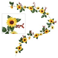 ひまわりガーランド デラックス花径7〜10cmの向日葵の花がたくさん付いており、全体長さ180cmのガーラン…