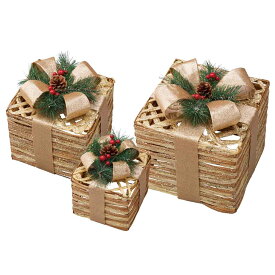 【10%OFFクーポン有り！12月10日限り】ナチュラルプレゼントボックスオブジェ 1セット送料無料 クリスマス 飾り 装飾 オブジェ 置物 クリスマス雑貨 雑貨