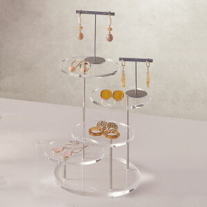 【5%OFFクーポン有り!マラソン期間中♪】透明アクリル4段ディスプレイ L 1台送料無料 小物 スタンド ディスプレイ 透明 アクセサリー 化粧品 台 卓上 ディスプレイスタンド コスメ