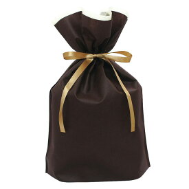 【10枚入り】不織布リボン付きギフトバッグ ブラウン 31×43(30)×底マチ12cm【お買い得！】リボンをキュっと絞るだけでプレゼントを可愛らしく包装することができます。クリスマス ギフト バッグ ラッピング 袋 おしゃれ 手提げ 不織布 お菓子