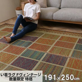 【メーカー直送品】国産い草ラグ Fヴィンテージ 191×250cm GN | 日本製 国産 ラグ カーペット ゴージャス 高級感 ヴィンテージ感 い草 消臭 空気清浄 お手入れ簡単 洋室 約3畳 約191×250cm グリーン