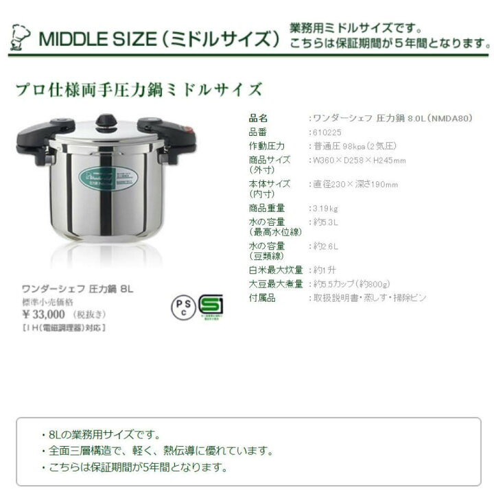 楽天市場】【送料無料】 圧力鍋 ワンダーシェフ プロミドル 両手圧力鍋 