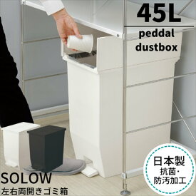 【期間限定 送料無料】ゴミ箱 ペダル 45L SOLOW ペダルオープンツイン ごみ箱 蓋付【ホワイト・ブラック】｜ソロウ 45リットル 分別 キッチン ダストボックス フタ付 観音開き 左右 蓋 両開き 開閉 横開き ペダルペール 縦型 角型 おしゃれ 北欧 棚下 キッチンカウンター下