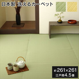 【メーカー直送品】ファーム 洗えるラグ 江戸間4.5畳 261×261cm【グリーン・ベージュ】｜ラグ 洗える 日本製 国産 アウトドア レジャー アウトドア 和室 シンプル ラグ らぐ ラグマット マット カーペット 敷物 フロアラグ 夏用ラグ 夏ラグ ラグマット 洗えるカーペット