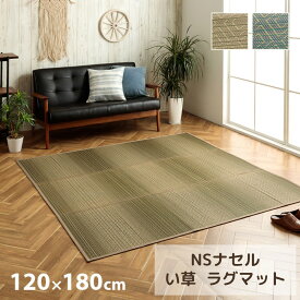 【メーカー直送品】 い草 ラグ 長方形 エスニック 約120×180cm | カーペット イ草 敷きもの 滑り止め加工 消臭 抗菌 防臭 お手入れ簡単 夏用 梅雨 涼しげ ヴィンテージ カルフォルニア アメリカン モダン 幾何学 キリム柄 おしゃれ リビング 一人暮らし NSナセル イケヒコ