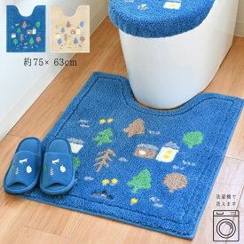 ナタルシーナリー “ロングトイレマット “75×63cm “ネイビー/ベージュ | 生活雑貨 日用品トイレ用品 トイレタリー 北欧 うさぎ リラックス オカ OKA おしゃれ かわいい シンプル