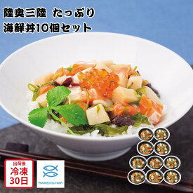 【メーカー直送】陸奥三陸 たっぷり 海鮮丼 10個 セット 和食 惣菜 丼 食べ物 喜ばれる 夏ギフト 冬ギフト お中元 内祝い 贈答 贈り物 プレゼント お礼 お返し | 魚介丼 冷凍食品 三陸産 メカジキ サーモン いくら イカ タコ めかぶ