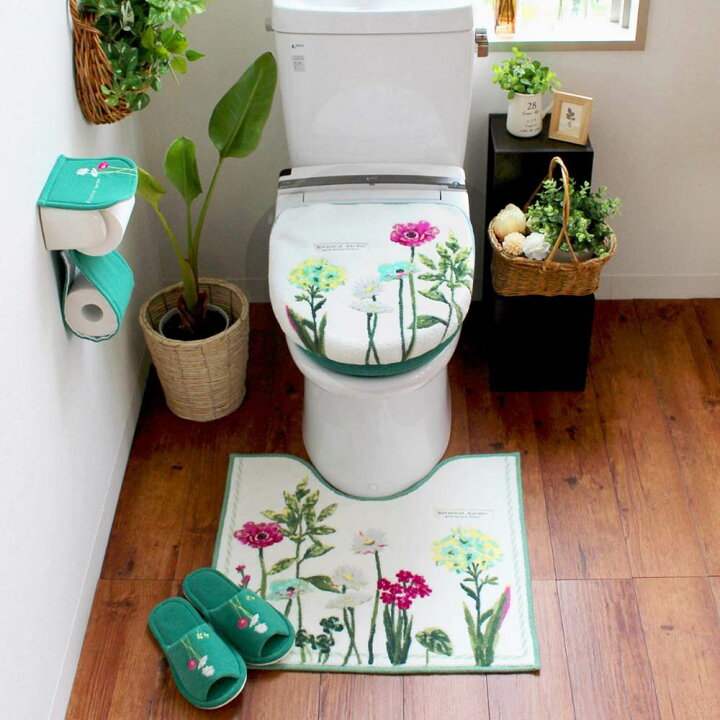 楽天市場 Botanical Garden トイレマット 約58cm 60cm 北欧 高級 西海岸 植物柄 緑色 黄色 グリーン イエロー ナチュラル インテリア 花柄 トイレ足元マット トイレマット 洗える お洒落 おしゃれ かわいい 可愛い 花 標準 レギュラーサイズ 滑りにくい トイレ