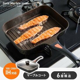 IHゴールドマーブル魚焼きパン A02 | ガラス蓋付き 魚焼きフライパン IH対応 ガス 魚焼き機 IH マーブルフライパン セラミックコーティング ih 焼き魚 魚焼きグリル 切身魚サイズ ガラスふた付き IH対応魚焼き ガス対応 フライパン 魚焼きパン フタ付き