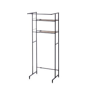 Matte Black/White 洗濯機ラック ハンガーバー付き | 洗濯機ラック ランドリーラック ドラム式洗濯機 脱衣所 棚 二段 省スペース 縦型洗濯機 タオル収納 ハンガーバー 吊り下げ 室内 ランドリー収