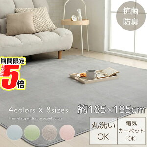 【 ポイント5倍 】 メーカー直送品 ラグ カーペット ピオニー2 2畳 約185×185cm | 絨毯 洗える 抗菌 防臭 薄手 電気カーペット対応 床暖房対応 無地 ペールカラー パステルカラー かわいい シン