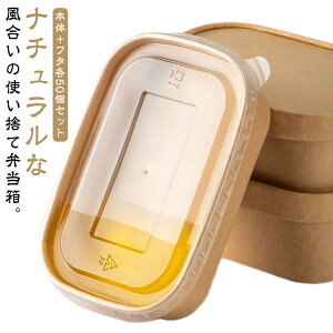 使い捨て 弁当 紙バック 弁当箱 50個入り 紙容器 透明蓋 持ち帰り ボックス クラフト紙 容器 紙 フードパック 食品容器 丼容器 弁当容器 おしゃれ 弁当箱 宅配 使い捨て 業務用 使い捨て セッ