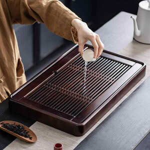 茶盤 黒檀色 無垢材 長方形 乾式 リビング 家庭用 茶道具 功夫茶トレー 茶器 ティータイム 来客用 おもてなし 和モダン シンプルデザイン 木製茶台