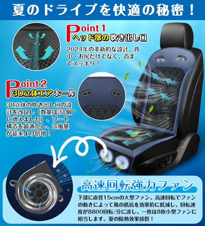 楽天市場】クールシート 車 2024【無段階風量調整 DC12V/24V対応 立体 
