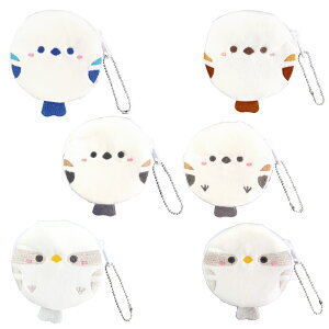 シマエナガ 刺繍 ポーチ ふわふわ ダイカット ポーチ コインケース 円形 小物入れ ぬいぐるみ生地 全6種 各1個 セット しまえなが 送料無料