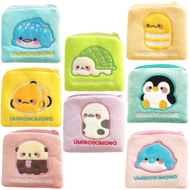 ぽちゃちゃ 海のいきもの 刺繍 ポーチ ふわふわ スクエア ポーチ 小物入れ ぬいぐるみ生地 ジンベエザメ イルカ カクレクマノミ カメ チンアナゴ ニシキアナゴ ペンギン ラッコ 海の生き物