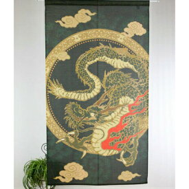 金色のラメ糸を織り込んだ、浮世絵のれん 【金ラメ入りの飛龍】タペストリー カーテン のれん