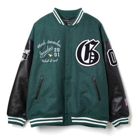 ジャケット (What it isNt) ART BY MARK GONZALES TRメルトン中綿スタジャン Black Green アウター メンズ レディース