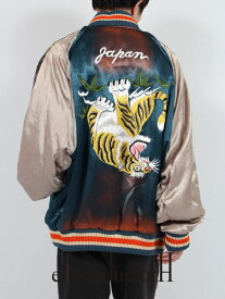 【el conductorH / コンダクター】 【24SS】タイガー 刺繍 スーベニア ジャケット / UPSIDEDOWN TIGER EMBROIDERED AGED SOURVENIR JKT / ブルー