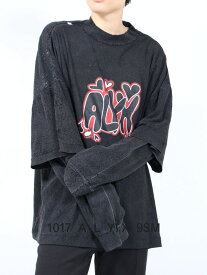 【1017 ALYX 9SM / アリクス】 【24SS】ダブルスリーブ ニードルパンチ グラフィック Tシャツ / DOUBLE SLEEVE NEEDLE PUNCH GRAPHIC T-SHIRT / ウォッシュブラック