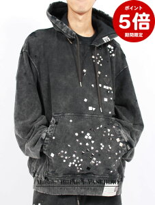 ԌP5{yMaison MIHARA YASUHIRO / ] ~nXqz y25AWzXebJ[fUC u[` XEFbg t[fB[ / EMBELLISHED BLEACHED HOODIE / ubN