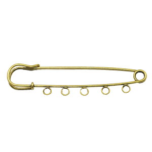 アクセサリパーツ 金具 ブローチピン 5ホール 安全ピン 80mm 5カン付き 金古美 アンティークゴールド CT138