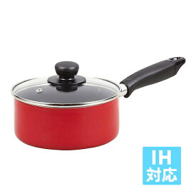 【2160円以上送料無料】パール金属　HB-4399　ジャストサイズ IH対応ふっ素加工ガラス蓋付片手鍋16cm(レッド)